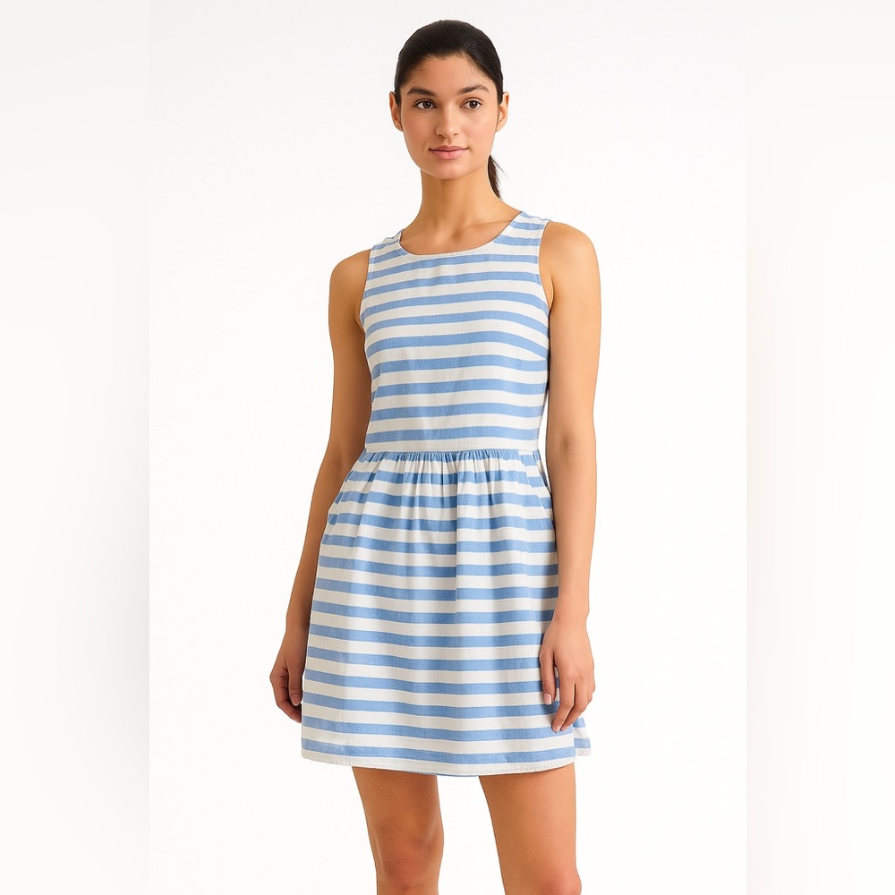 Beach Lunch Lounge Linen Blend Striped Fit & Flare Dress Womens XL with pockets